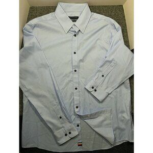 Tommy Hilfiger Men's Blue White Check Button-Down Shirt L Long Sleeve Stretch